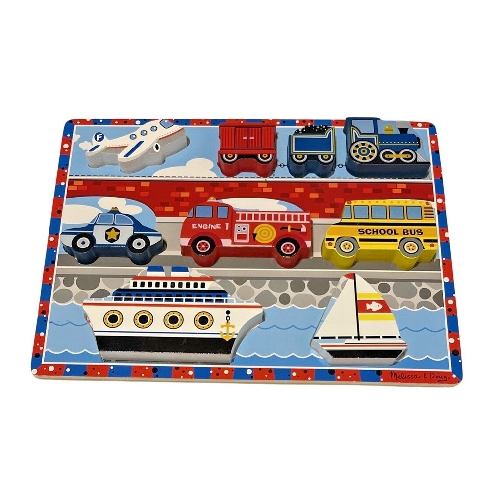 Melissa And Doug Fresh Start Wooden Vehicles Chunky Complete 9 Piece Puzzle